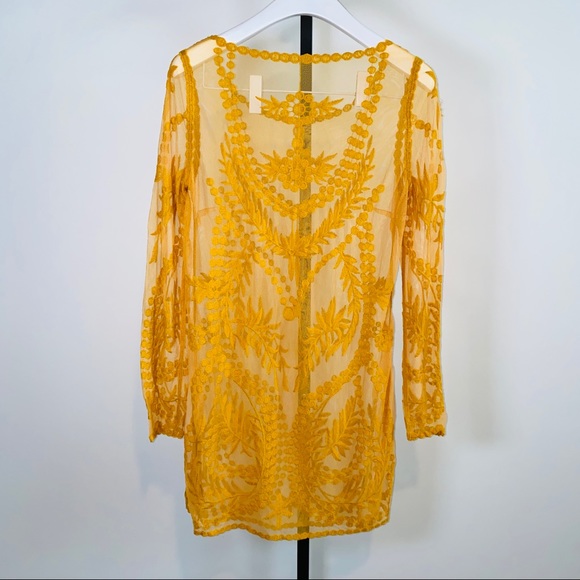 H&M Beautiful Mustard Yellow Lace Dress Size - Picture 8 of 9